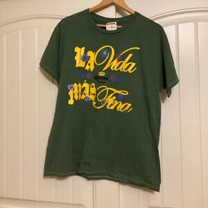 Corona La Vida Mas Fina Graphic T Shirt Large Green Short Sleeve Flowers NWOT